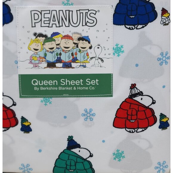 Peanuts Snoopy Igloo Holiday Queen Sheet Set By Berkshire Winter Christmas - Picture 8 of 9